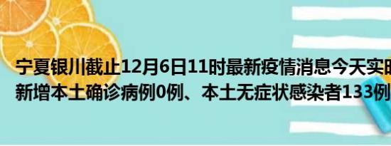 宁夏银川截止12月6日11时最新疫情消息今天实时数据通报:新增本土确诊病例0例、本土无症状感染者133例