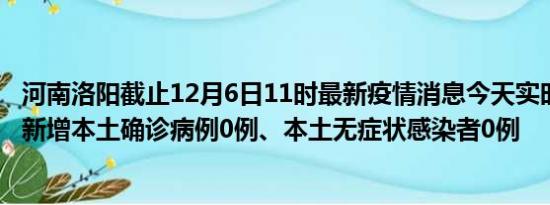 河南洛阳截止12月6日11时最新疫情消息今天实时数据通报:新增本土确诊病例0例、本土无症状感染者0例