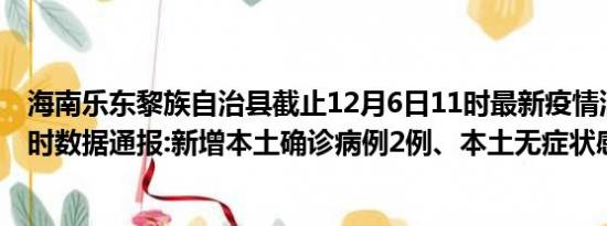 海南乐东黎族自治县截止12月6日11时最新疫情消息今天实时数据通报:新增本土确诊病例2例、本土无症状感染者2例