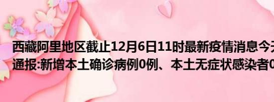 西藏阿里地区截止12月6日11时最新疫情消息今天实时数据通报:新增本土确诊病例0例、本土无症状感染者0例