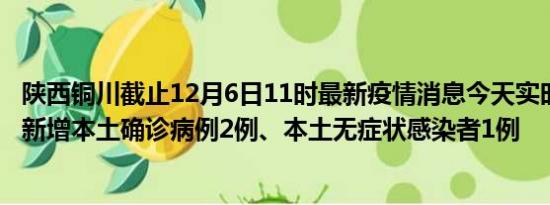 陕西铜川截止12月6日11时最新疫情消息今天实时数据通报:新增本土确诊病例2例、本土无症状感染者1例