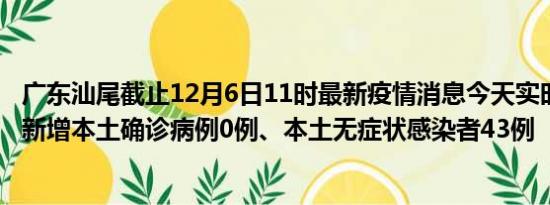 广东汕尾截止12月6日11时最新疫情消息今天实时数据通报:新增本土确诊病例0例、本土无症状感染者43例