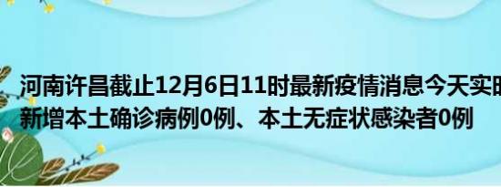 河南许昌截止12月6日11时最新疫情消息今天实时数据通报:新增本土确诊病例0例、本土无症状感染者0例