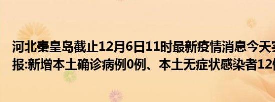 河北秦皇岛截止12月6日11时最新疫情消息今天实时数据通报:新增本土确诊病例0例、本土无症状感染者12例