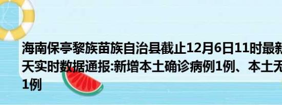 海南保亭黎族苗族自治县截止12月6日11时最新疫情消息今天实时数据通报:新增本土确诊病例1例、本土无症状感染者1例