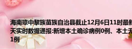 海南琼中黎族苗族自治县截止12月6日11时最新疫情消息今天实时数据通报:新增本土确诊病例0例、本土无症状感染者1例