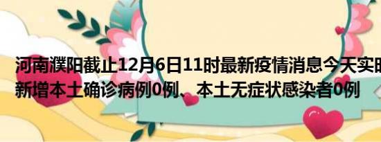 河南濮阳截止12月6日11时最新疫情消息今天实时数据通报:新增本土确诊病例0例、本土无症状感染者0例