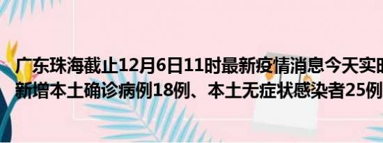 广东珠海截止12月6日11时最新疫情消息今天实时数据通报:新增本土确诊病例18例、本土无症状感染者25例