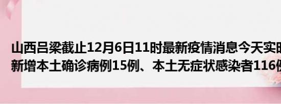 山西吕梁截止12月6日11时最新疫情消息今天实时数据通报:新增本土确诊病例15例、本土无症状感染者116例