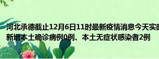 河北承德截止12月6日11时最新疫情消息今天实时数据通报:新增本土确诊病例0例、本土无症状感染者2例