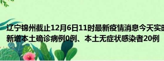 辽宁锦州截止12月6日11时最新疫情消息今天实时数据通报:新增本土确诊病例0例、本土无症状感染者20例