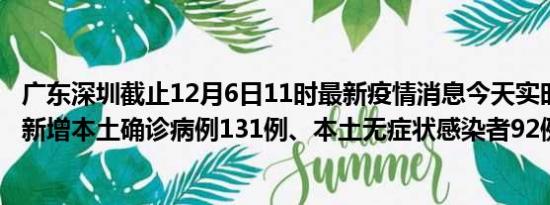 广东深圳截止12月6日11时最新疫情消息今天实时数据通报:新增本土确诊病例131例、本土无症状感染者92例