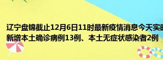 辽宁盘锦截止12月6日11时最新疫情消息今天实时数据通报:新增本土确诊病例13例、本土无症状感染者2例