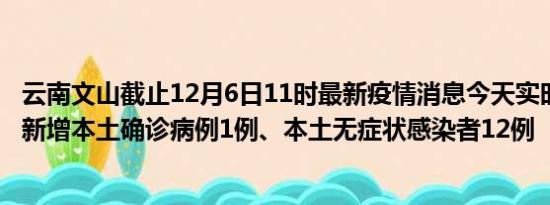 云南文山截止12月6日11时最新疫情消息今天实时数据通报:新增本土确诊病例1例、本土无症状感染者12例