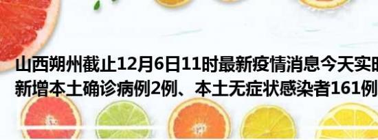 山西朔州截止12月6日11时最新疫情消息今天实时数据通报:新增本土确诊病例2例、本土无症状感染者161例