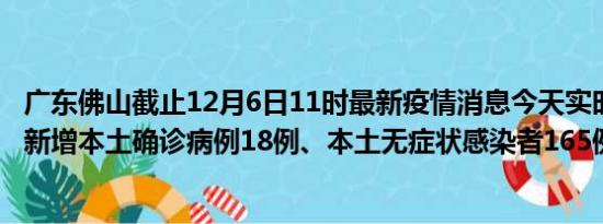 广东佛山截止12月6日11时最新疫情消息今天实时数据通报:新增本土确诊病例18例、本土无症状感染者165例