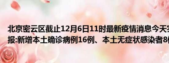 北京密云区截止12月6日11时最新疫情消息今天实时数据通报:新增本土确诊病例16例、本土无症状感染者8例