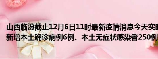 山西临汾截止12月6日11时最新疫情消息今天实时数据通报:新增本土确诊病例6例、本土无症状感染者250例