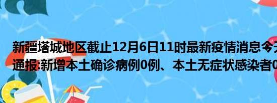 新疆塔城地区截止12月6日11时最新疫情消息今天实时数据通报:新增本土确诊病例0例、本土无症状感染者0例