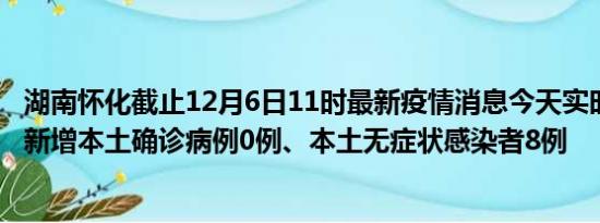 湖南怀化截止12月6日11时最新疫情消息今天实时数据通报:新增本土确诊病例0例、本土无症状感染者8例