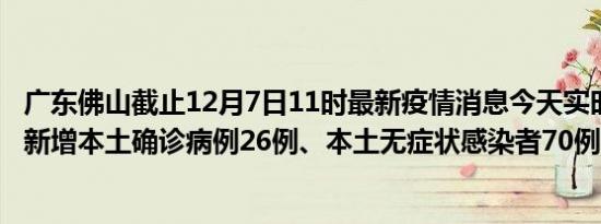 广东佛山截止12月7日11时最新疫情消息今天实时数据通报:新增本土确诊病例26例、本土无症状感染者70例