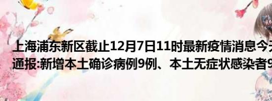 上海浦东新区截止12月7日11时最新疫情消息今天实时数据通报:新增本土确诊病例9例、本土无症状感染者96例