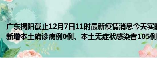 广东揭阳截止12月7日11时最新疫情消息今天实时数据通报:新增本土确诊病例0例、本土无症状感染者105例