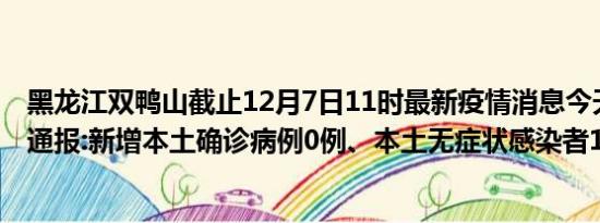 黑龙江双鸭山截止12月7日11时最新疫情消息今天实时数据通报:新增本土确诊病例0例、本土无症状感染者18例