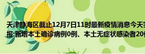 天津静海区截止12月7日11时最新疫情消息今天实时数据通报:新增本土确诊病例0例、本土无症状感染者20例