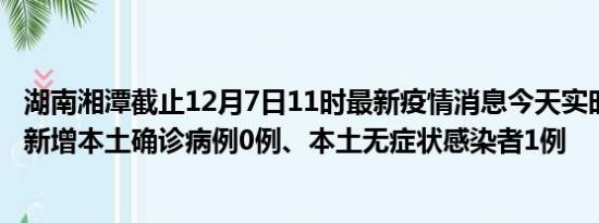 湖南湘潭截止12月7日11时最新疫情消息今天实时数据通报:新增本土确诊病例0例、本土无症状感染者1例