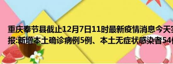 重庆奉节县截止12月7日11时最新疫情消息今天实时数据通报:新增本土确诊病例5例、本土无症状感染者54例