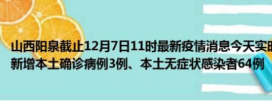 山西阳泉截止12月7日11时最新疫情消息今天实时数据通报:新增本土确诊病例3例、本土无症状感染者64例