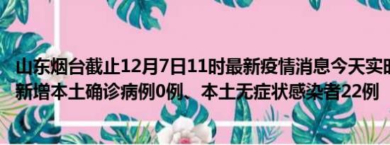 山东烟台截止12月7日11时最新疫情消息今天实时数据通报:新增本土确诊病例0例、本土无症状感染者22例