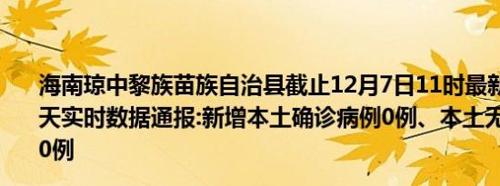 海南琼中黎族苗族自治县截止12月7日11时最新疫情消息今天实时数据通报:新增本土确诊病例0例、本土无症状感染者0例