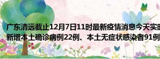 广东清远截止12月7日11时最新疫情消息今天实时数据通报:新增本土确诊病例22例、本土无症状感染者91例