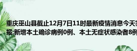 重庆巫山县截止12月7日11时最新疫情消息今天实时数据通报:新增本土确诊病例0例、本土无症状感染者8例