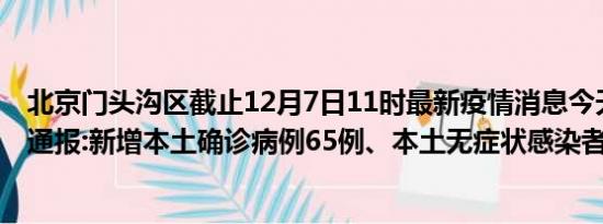 北京门头沟区截止12月7日11时最新疫情消息今天实时数据通报:新增本土确诊病例65例、本土无症状感染者13例