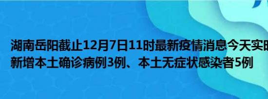 湖南岳阳截止12月7日11时最新疫情消息今天实时数据通报:新增本土确诊病例3例、本土无症状感染者5例