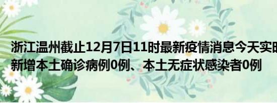 浙江温州截止12月7日11时最新疫情消息今天实时数据通报:新增本土确诊病例0例、本土无症状感染者0例