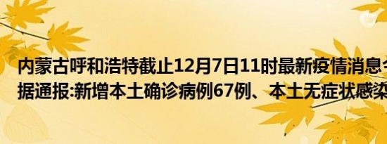 内蒙古呼和浩特截止12月7日11时最新疫情消息今天实时数据通报:新增本土确诊病例67例、本土无症状感染者18例