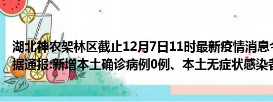 湖北神农架林区截止12月7日11时最新疫情消息今天实时数据通报:新增本土确诊病例0例、本土无症状感染者0例