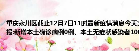 重庆永川区截止12月7日11时最新疫情消息今天实时数据通报:新增本土确诊病例0例、本土无症状感染者100例