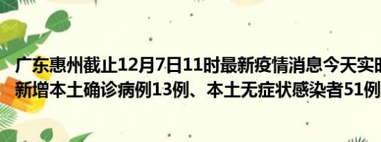 广东惠州截止12月7日11时最新疫情消息今天实时数据通报:新增本土确诊病例13例、本土无症状感染者51例