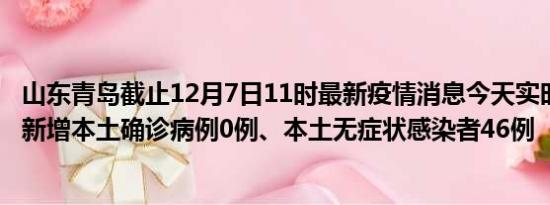 山东青岛截止12月7日11时最新疫情消息今天实时数据通报:新增本土确诊病例0例、本土无症状感染者46例