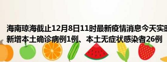 海南琼海截止12月8日11时最新疫情消息今天实时数据通报:新增本土确诊病例1例、本土无症状感染者26例