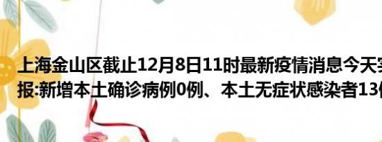 上海金山区截止12月8日11时最新疫情消息今天实时数据通报:新增本土确诊病例0例、本土无症状感染者13例