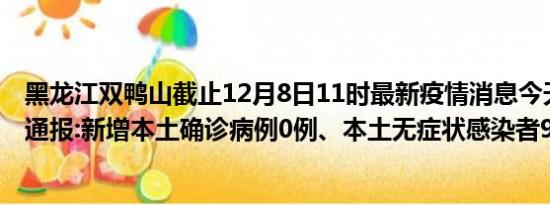 黑龙江双鸭山截止12月8日11时最新疫情消息今天实时数据通报:新增本土确诊病例0例、本土无症状感染者9例