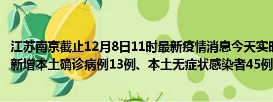 江苏南京截止12月8日11时最新疫情消息今天实时数据通报:新增本土确诊病例13例、本土无症状感染者45例