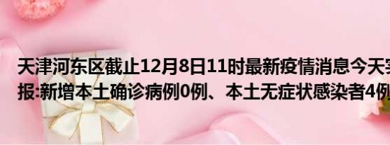 天津河东区截止12月8日11时最新疫情消息今天实时数据通报:新增本土确诊病例0例、本土无症状感染者4例