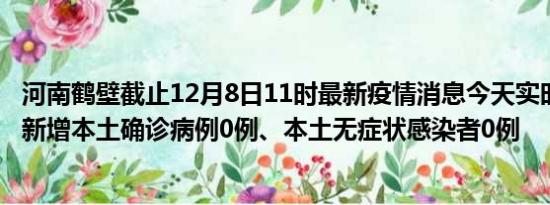 河南鹤壁截止12月8日11时最新疫情消息今天实时数据通报:新增本土确诊病例0例、本土无症状感染者0例